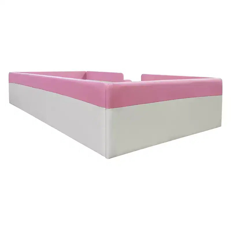Struttura letto a pavimento Twin/Full/Queen Size con recinzione e scale, giroletto a pavimento imbottito in PU per bambine e bambini, per soggiorno