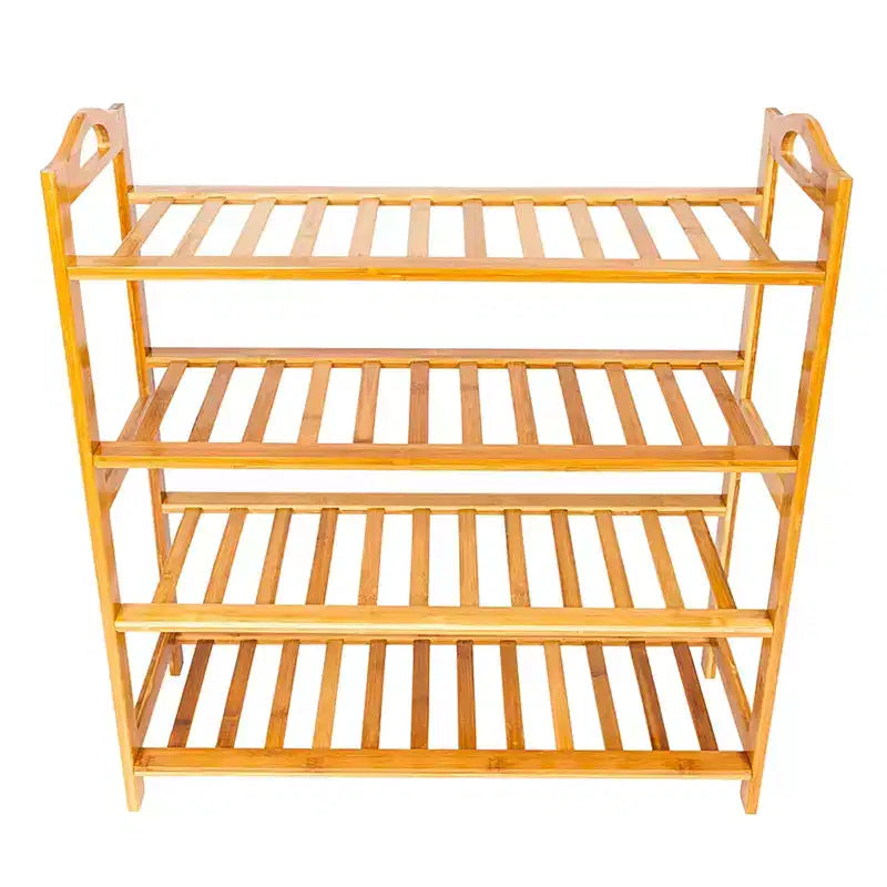 Concise 12-Batten 4 Tiers Bamboo Shoe Rack Wood Color
