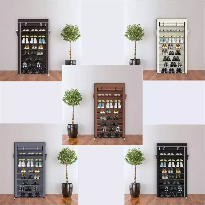 10 Tiers Shoe Rack with Dustproof Cover Closet Shoe Storage Cabinet Organizer Black