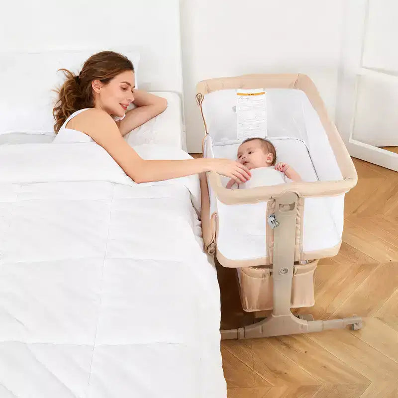 3-in-1 Bedside Bassinet Baby Sleeper with Mosquito Net, Adjustable Height, Wheels and Storage Basket