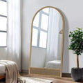 PexFix 71x37 Arched Solid Wood Rattan Full-Length Mirror HD Mirror with Thickened Rounded Wooden Frame for Bedroom Entryway Living Room Cloakroom
