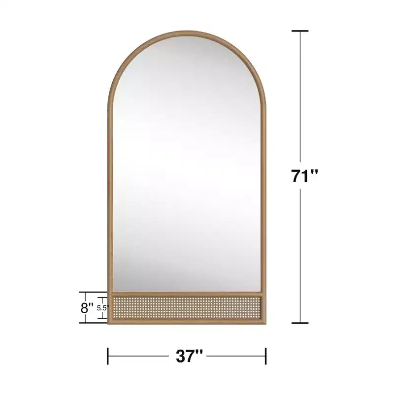 Specchio a figura intera 71x37 pollici in rattan e legno massello ad arco con cornice arrotondata e ispessita per camera da letto, ingresso e soggiorno