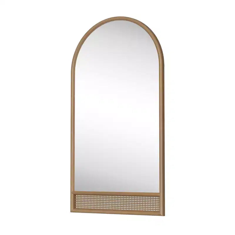 Specchio a figura intera 71x37 pollici in rattan e legno massello ad arco con cornice arrotondata e ispessita per camera da letto, ingresso e soggiorno