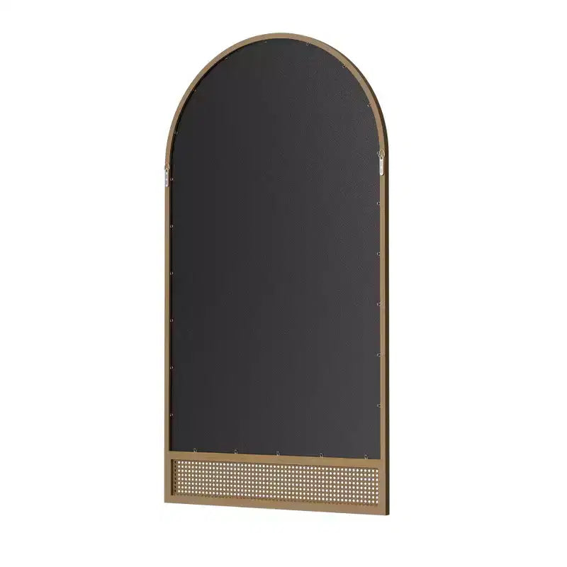 Specchio a figura intera 71x37 pollici in rattan e legno massello ad arco con cornice arrotondata e ispessita per camera da letto, ingresso e soggiorno