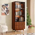 ATJafurn 23.6'' Walnut Brown 3-Tier Glass Display Cabinet with Drawers, Mid Century Modern Wooden China Cabinet for Home & Office