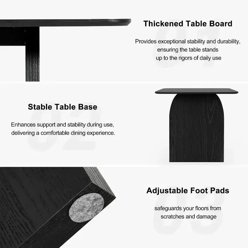 Tavolo da pranzo stile rustico da 170 x 85 cm, tavolo da cucina in legno massiccio con gambe ad arco, piano quadrato nero