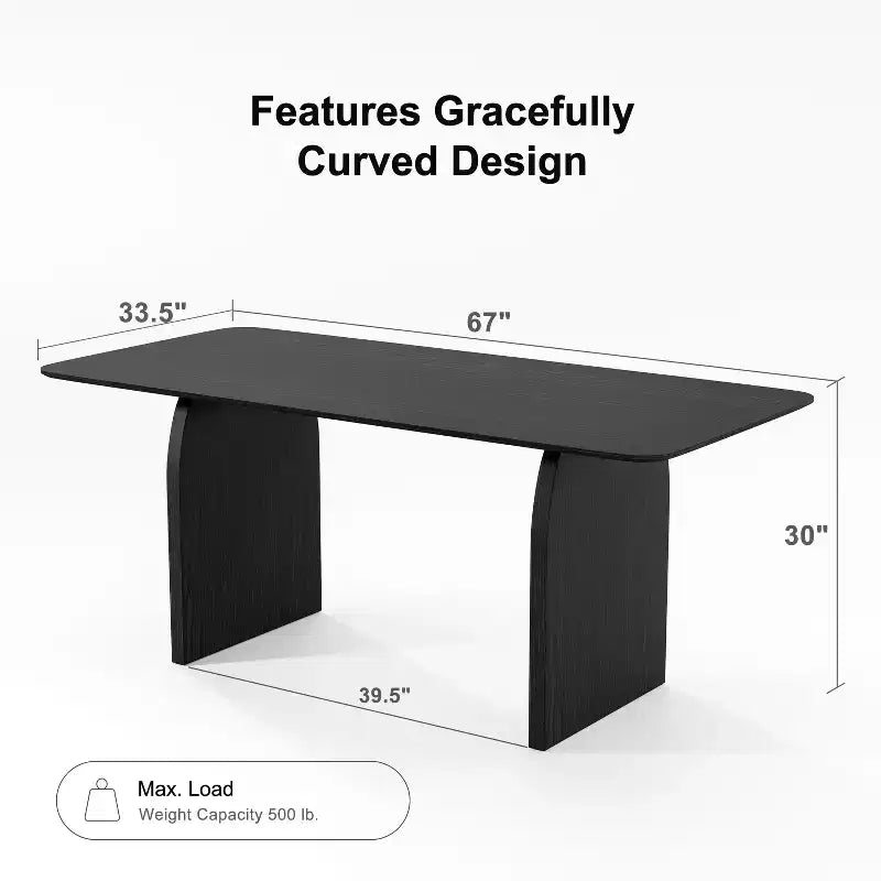 Tavolo da pranzo stile rustico da 170 x 85 cm, tavolo da cucina in legno massiccio con gambe ad arco, piano quadrato nero