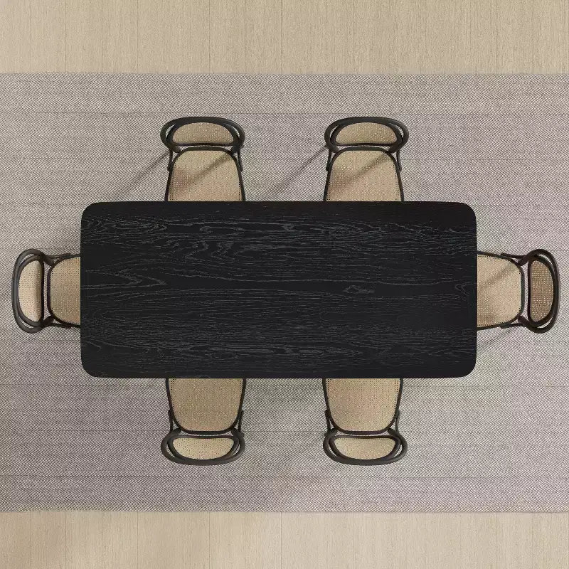 Tavolo da pranzo stile rustico da 170 x 85 cm, tavolo da cucina in legno massiccio con gambe ad arco, piano quadrato nero