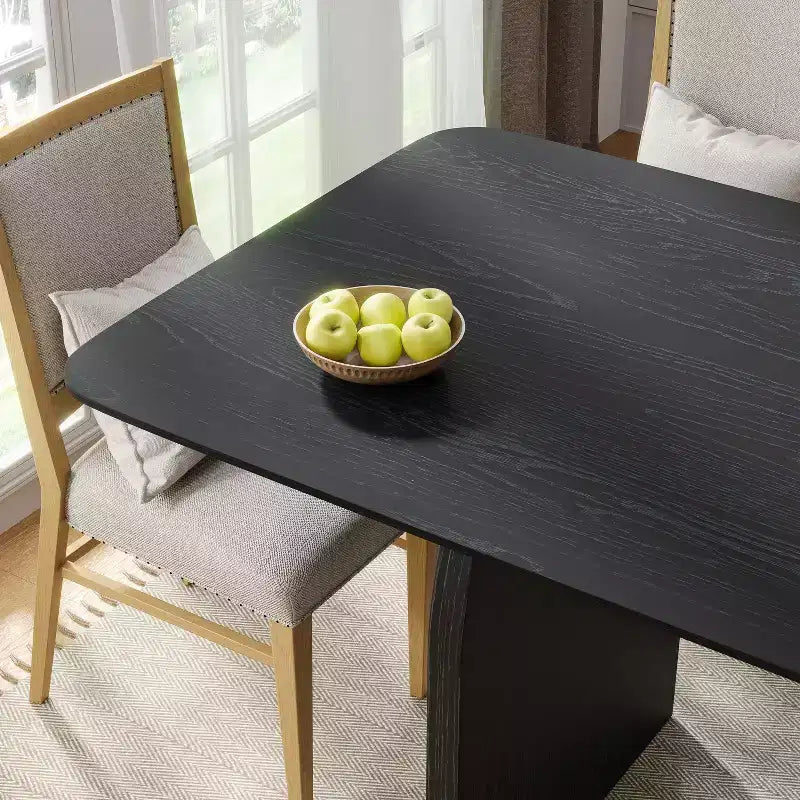 Tavolo da pranzo stile rustico da 170 x 85 cm, tavolo da cucina in legno massiccio con gambe ad arco, piano quadrato nero