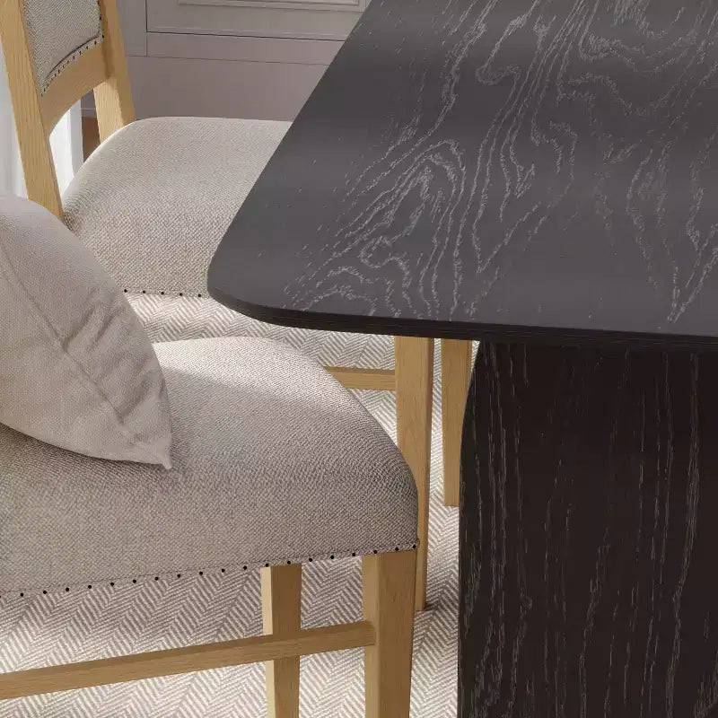 Tavolo da pranzo stile rustico da 170 x 85 cm, tavolo da cucina in legno massiccio con gambe ad arco, piano quadrato nero