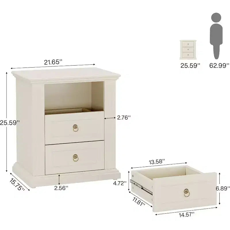 Comodino a 3 cassetti, comodino moderno con cassetti, tavolino laterale in legno per camera da letto, beige