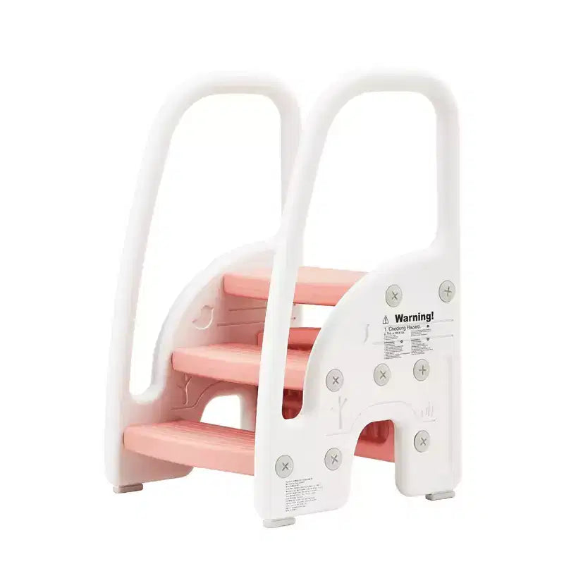 Sgabello a tre gradini per bambini per l'indipendenza – Sgabello per l'apprendimento a 3 gradini con maniglie e cuscinetti antiscivolo per lavandino, toilette e cucina, plastica facile da pulire (rosa)
