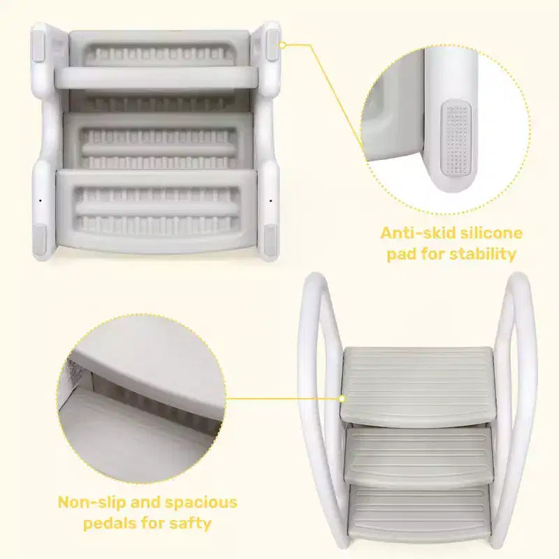 Sgabello a tre gradini per bambini per l'indipendenza – Sgabello per l'apprendimento a 3 gradini con maniglie e cuscinetti antiscivolo per lavandino, toilette e cucina, plastica facile da pulire (rosa)