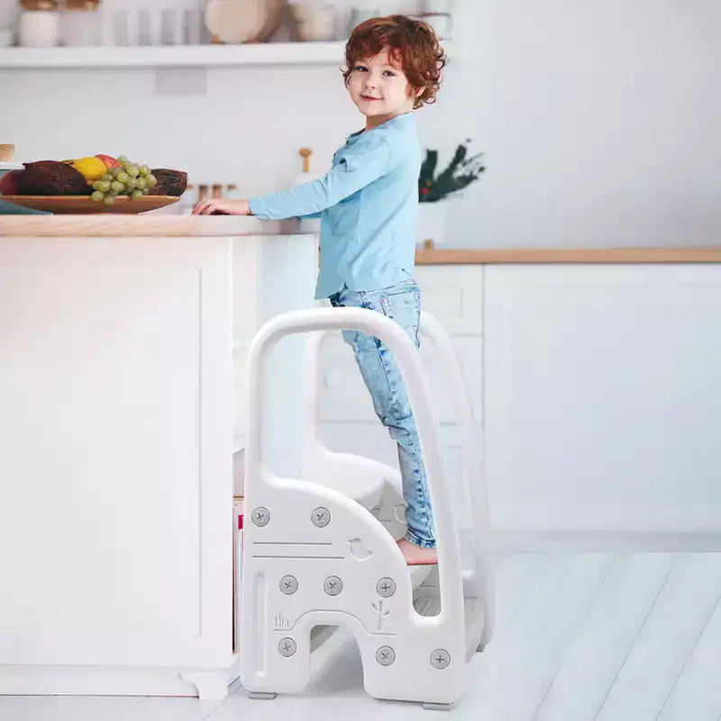 Sgabello a tre gradini per bambini per l'indipendenza – Sgabello per l'apprendimento a 3 gradini con maniglie e cuscinetti antiscivolo per lavandino, toilette e cucina, plastica facile da pulire (rosa)