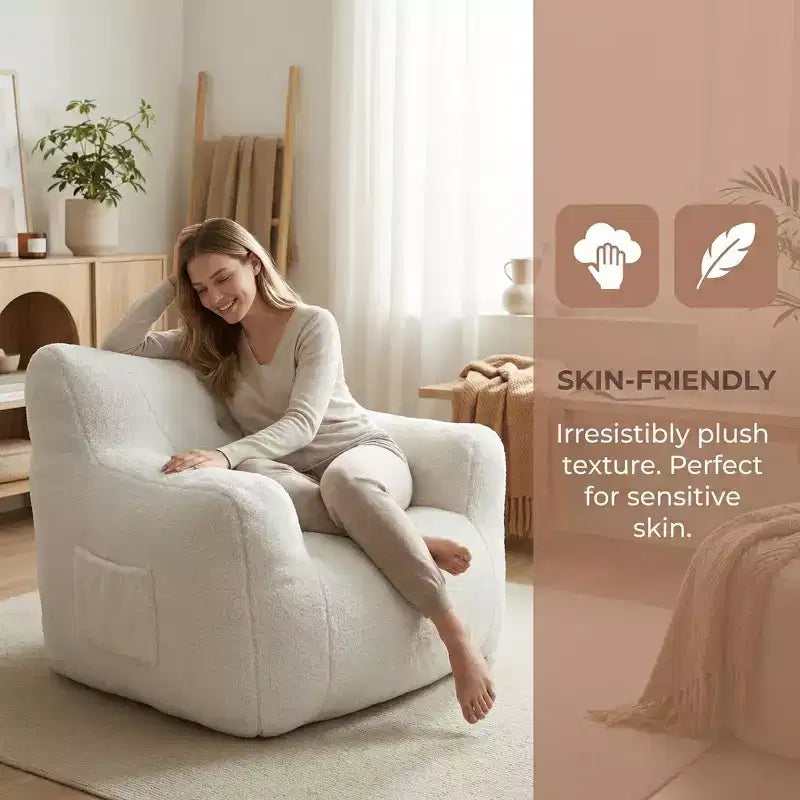Bean Bag Chair for Adults, Comfy Bean Bag Sofa Chair with Armrests, High-Density Foam Filled Lazy Chair for Living Room, Bedroom & Reading