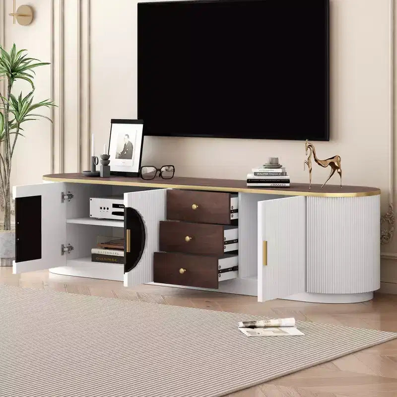 70.8-Inch Modern Minimalist TV Stand for TVs up to 80 Inches, 3 Drawers and 1 Shelf with Metal Handles, White