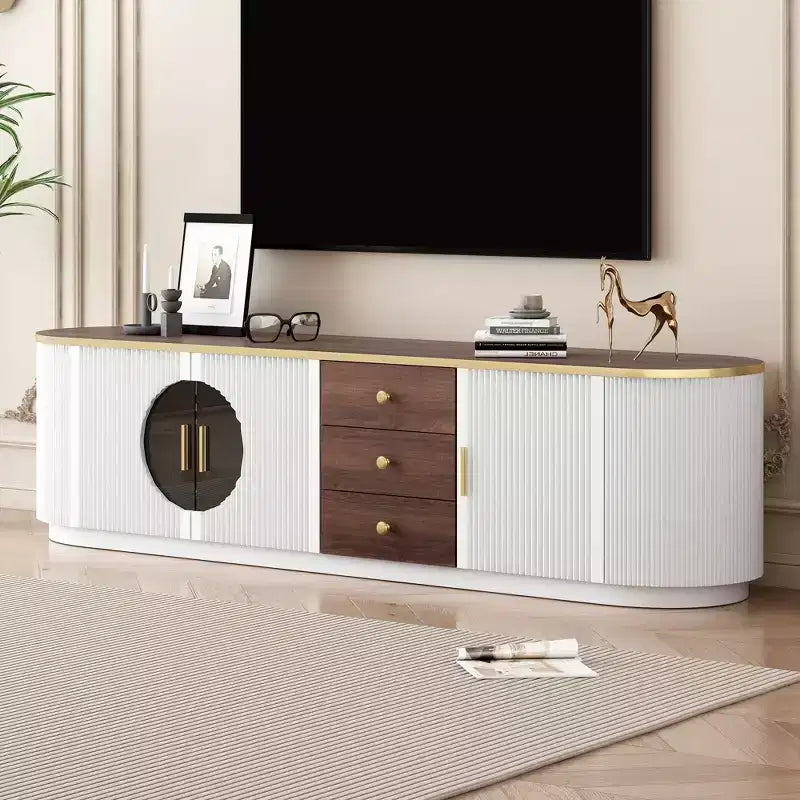 70.8-Inch Modern Minimalist TV Stand for TVs up to 80 Inches, 3 Drawers and 1 Shelf with Metal Handles, White