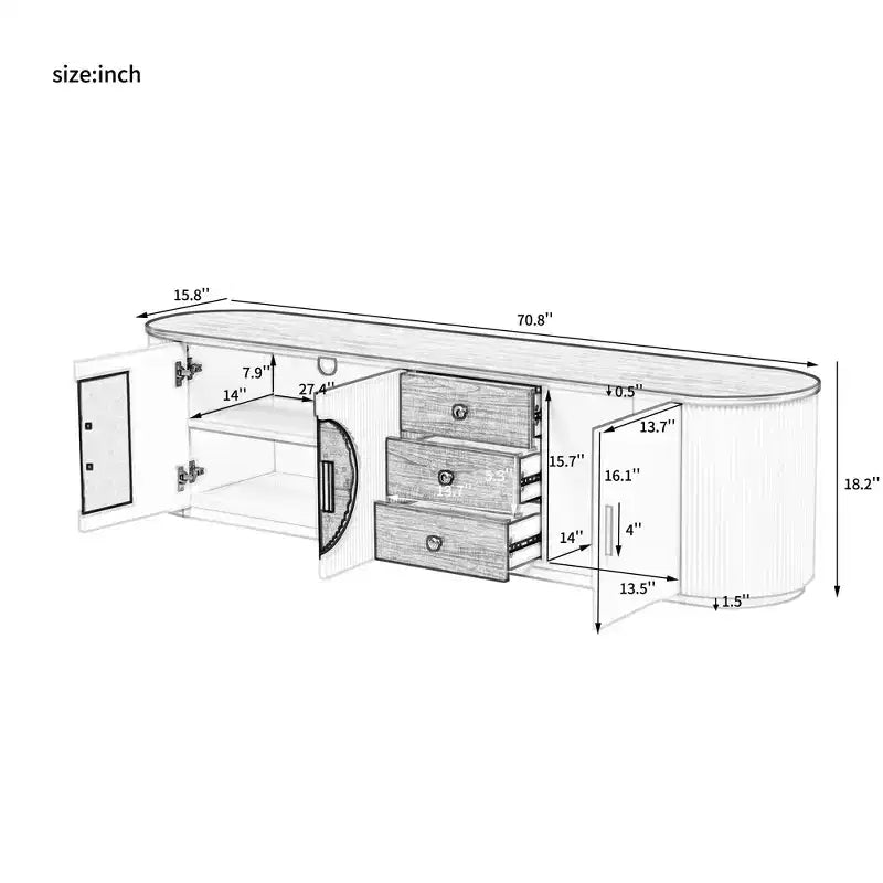 70.8-Inch Modern Minimalist TV Stand for TVs up to 80 Inches, 3 Drawers and 1 Shelf with Metal Handles, White