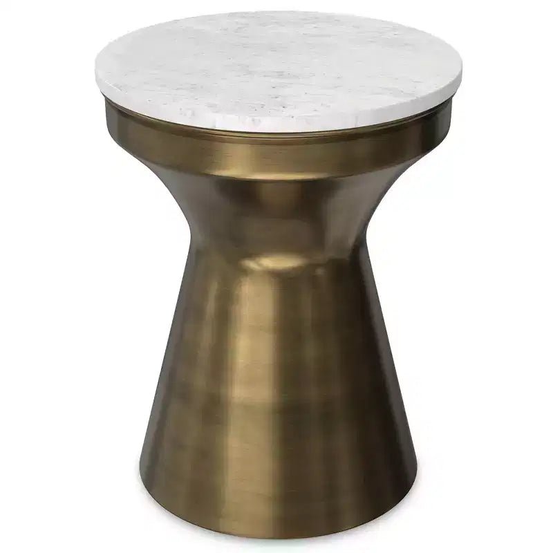 Ariella Modern Contemporary 14 inch Wide Metal Side Table in White / Antique Brass, Fully Assembled
