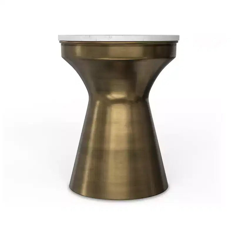 14-Inch Modern Contemporary Metal Side Table in White and Antique Brass, Fully Assembled