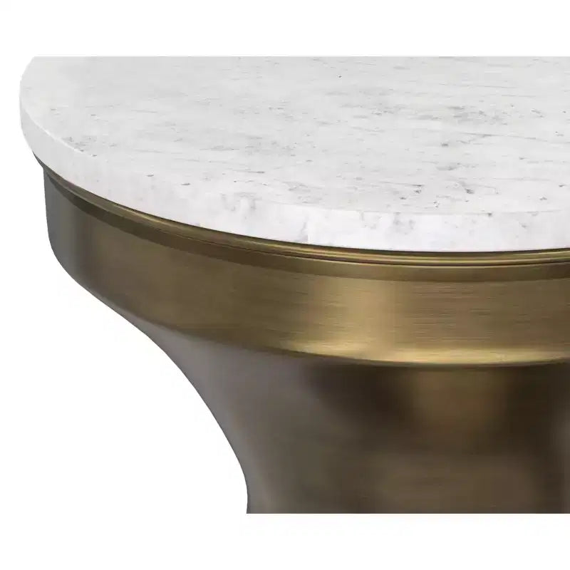 Tavolino da salotto moderno contemporaneo in metallo, 35,5 cm, bianco e ottone anticato, completamente assemblato