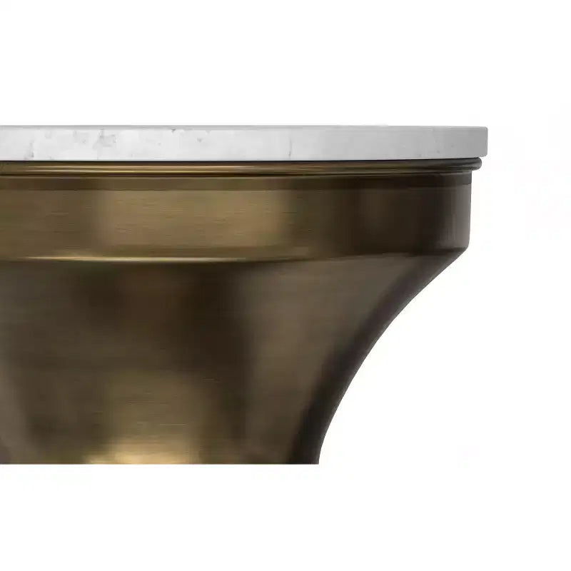 14-Inch Modern Contemporary Metal Side Table in White and Antique Brass, Fully Assembled