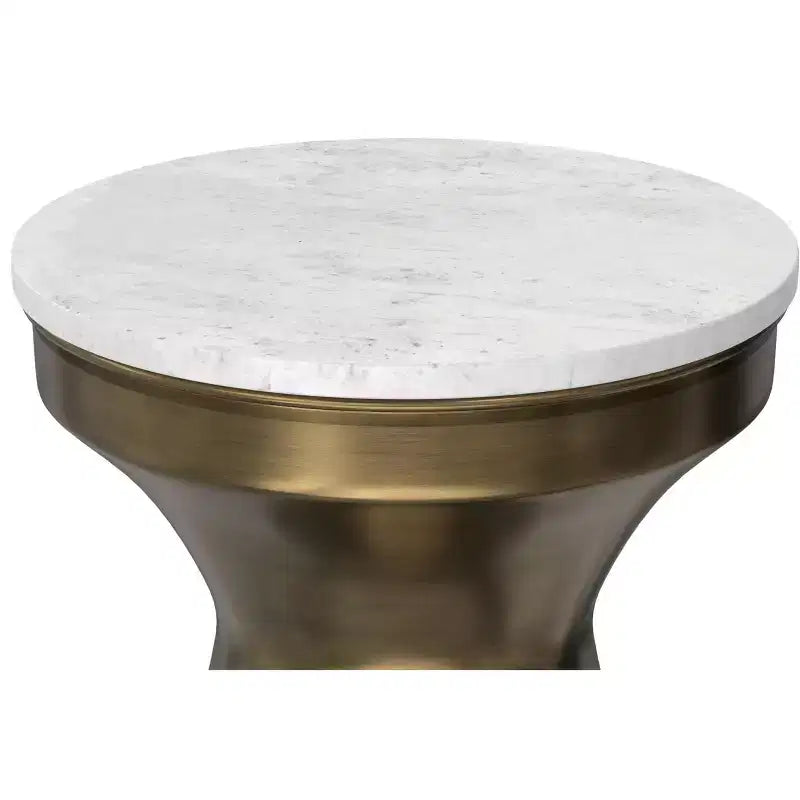 Tavolino da salotto moderno contemporaneo in metallo, 35,5 cm, bianco e ottone anticato, completamente assemblato