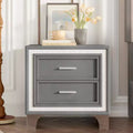MAYEERTY Mid Vintage NIghtstand with Silver Glitter Strip Decor and Metal Legs 2 Drawers for Bedroom Gray