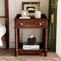 MAYEERTY Retro Style Nightstand with Drawer Open Shelf Turned Legs Metal Handle for Bedroom Walnut