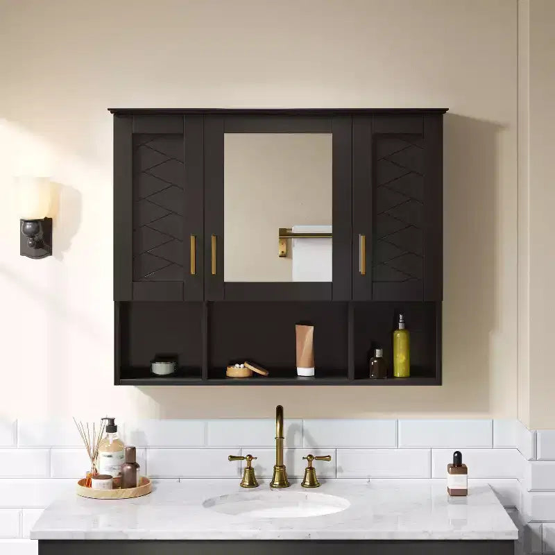 GDFStudio Carla 35 Wall Mounted Medicine Cabinet with High-Define Mirror, 8 Shelves and 3 Doors