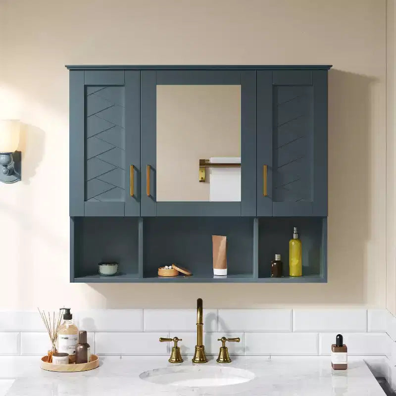 35-Inch Wall Mounted Medicine Cabinet with High-Definition Mirror, 8 Shelves and 3 Doors