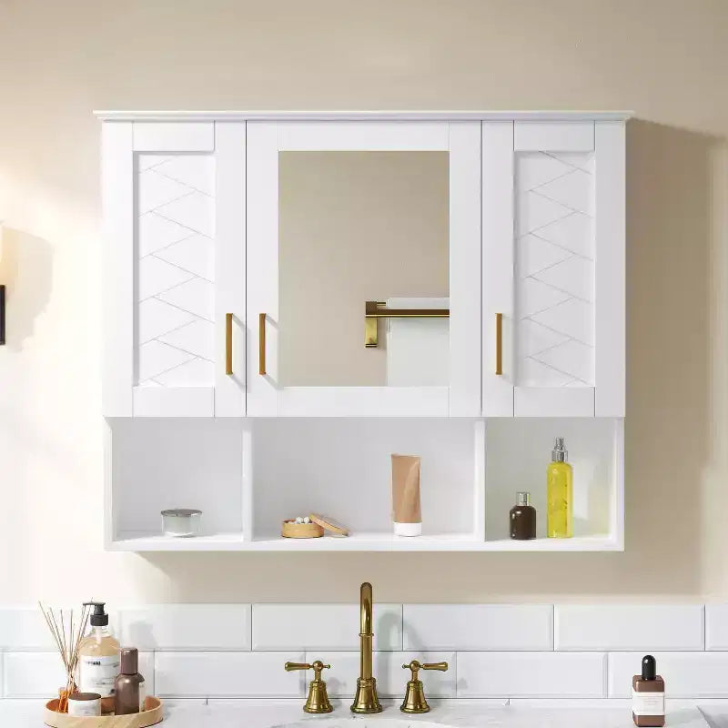 35-Inch Wall Mounted Medicine Cabinet with High-Definition Mirror, 8 Shelves and 3 Doors