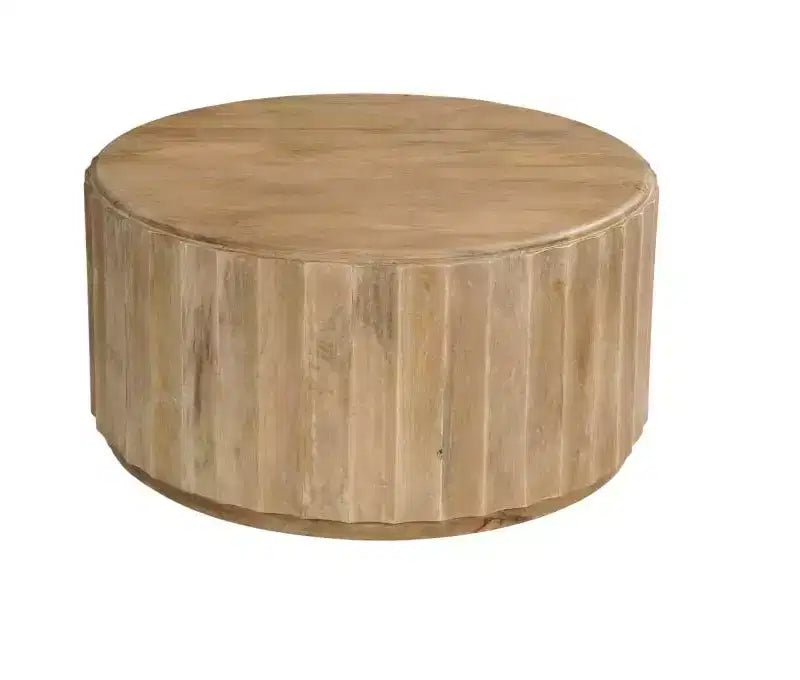 HomeRoots 36 Brown Solid Wood Round Drum Coffee Table