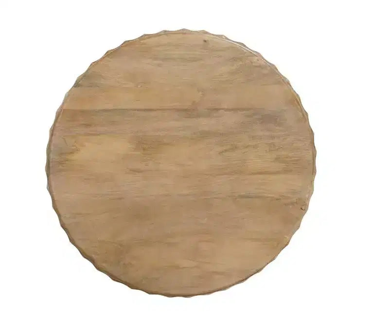 Tavolino da caffè rotondo a tamburo da 91 cm in legno massello di mango marrone con texture scanalata