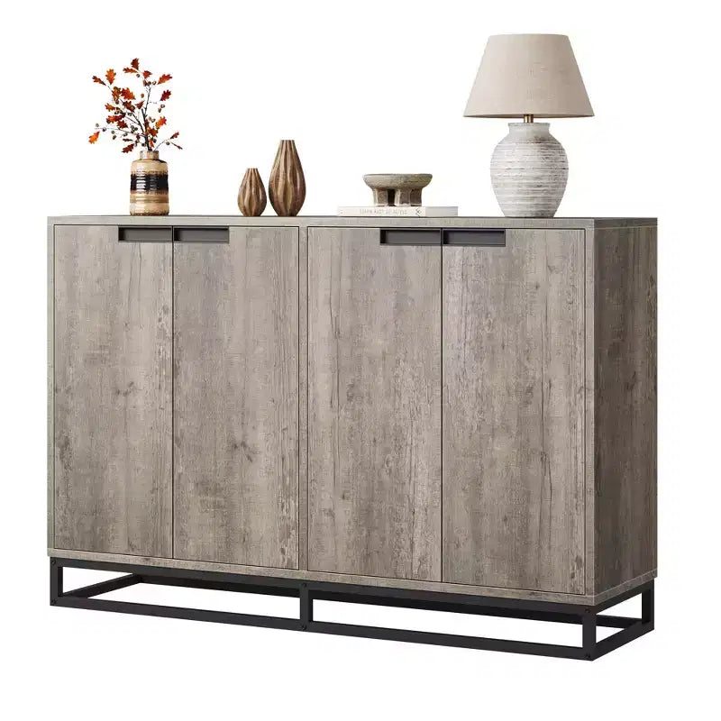 Credenza a Buffet da 55 Pollici con Mobile Contenitore, 4 Ante e Ripiani Regolabili per Cucina o Soggiorno