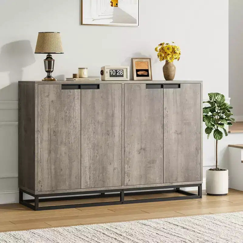 Credenza a Buffet da 55 Pollici con Mobile Contenitore, 4 Ante e Ripiani Regolabili per Cucina o Soggiorno