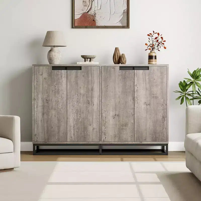 Credenza a Buffet da 55 Pollici con Mobile Contenitore, 4 Ante e Ripiani Regolabili per Cucina o Soggiorno