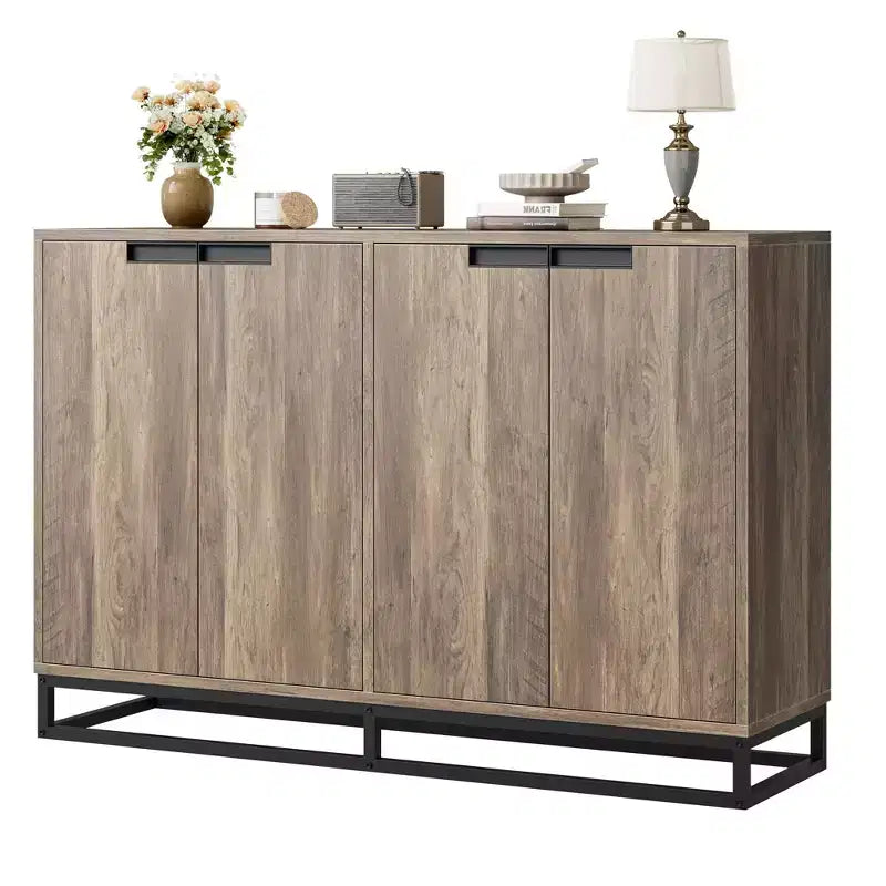 Credenza a Buffet da 55 Pollici con Mobile Contenitore, 4 Ante e Ripiani Regolabili per Cucina o Soggiorno