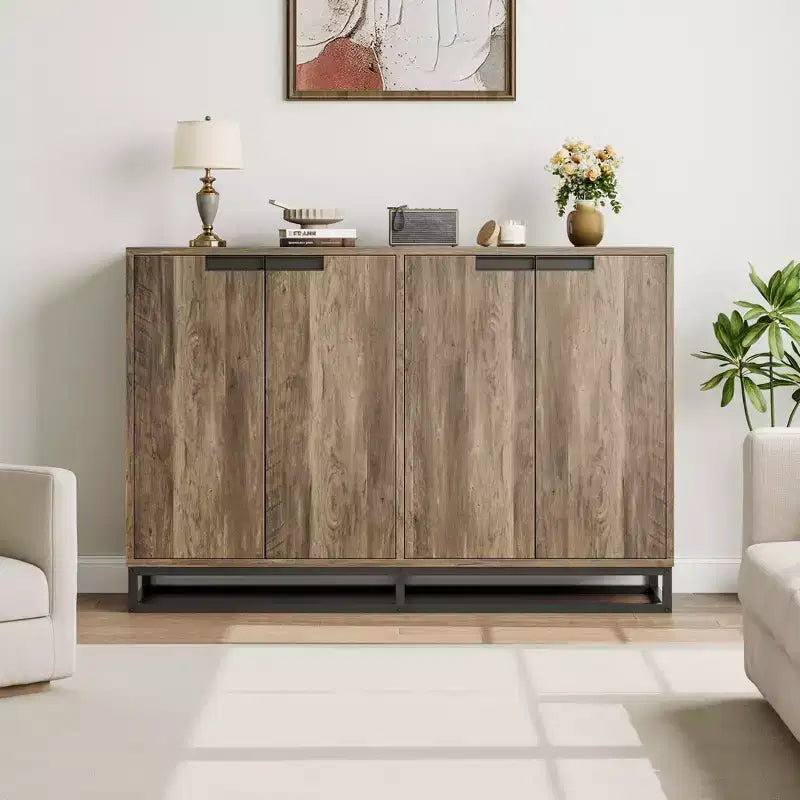 Credenza a Buffet da 55 Pollici con Mobile Contenitore, 4 Ante e Ripiani Regolabili per Cucina o Soggiorno