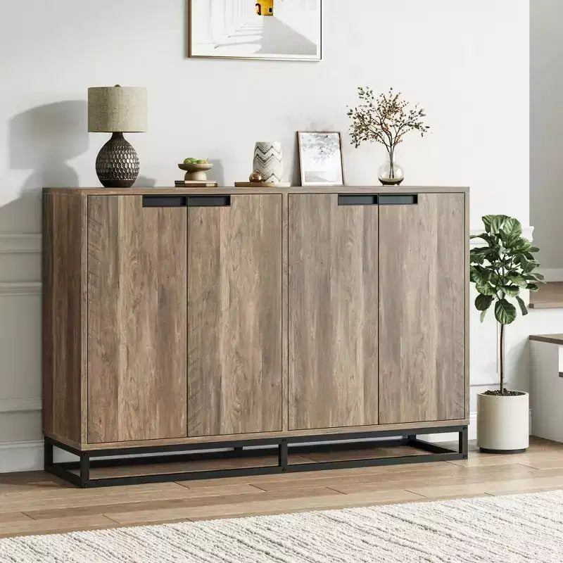 Credenza a Buffet da 55 Pollici con Mobile Contenitore, 4 Ante e Ripiani Regolabili per Cucina o Soggiorno