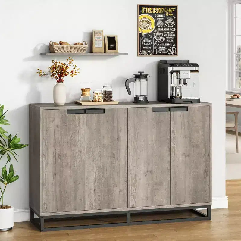 Credenza a Buffet da 55 Pollici con Mobile Contenitore, 4 Ante e Ripiani Regolabili per Cucina o Soggiorno