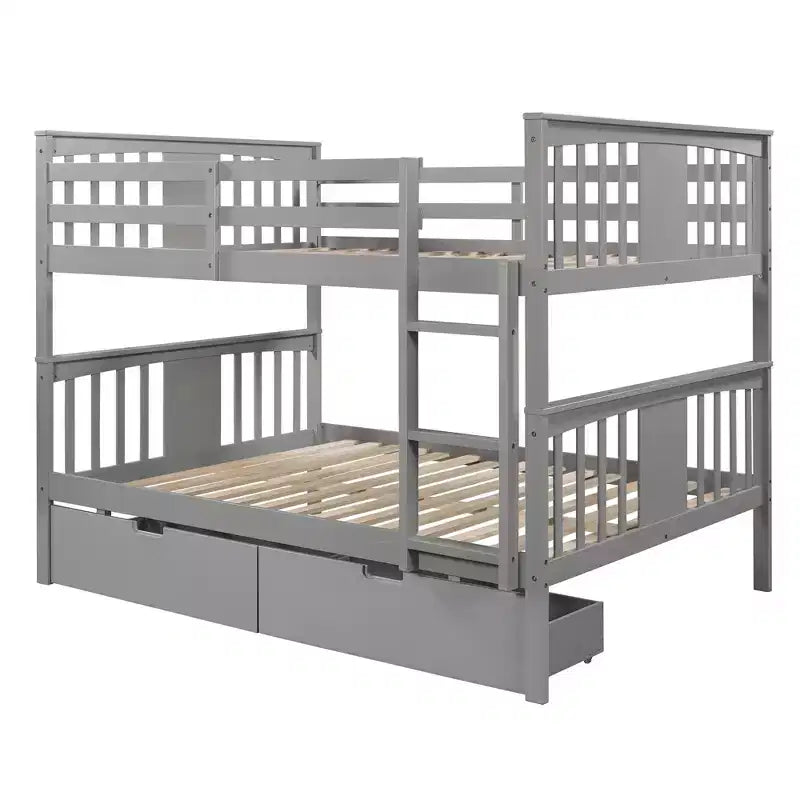 Letto a Castello in Legno Completo su Completo con 2 Cassetti Contenitori Sotto il Letto, Robusta Struttura del Letto per Camera da Letto, Grigio