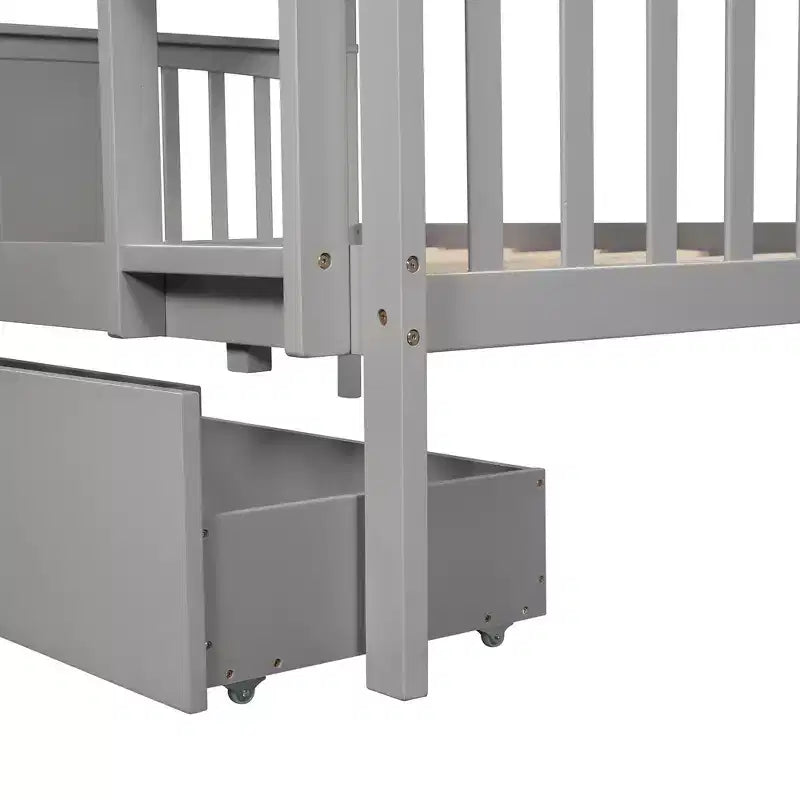 Letto a Castello in Legno Completo su Completo con 2 Cassetti Contenitori Sotto il Letto, Robusta Struttura del Letto per Camera da Letto, Grigio