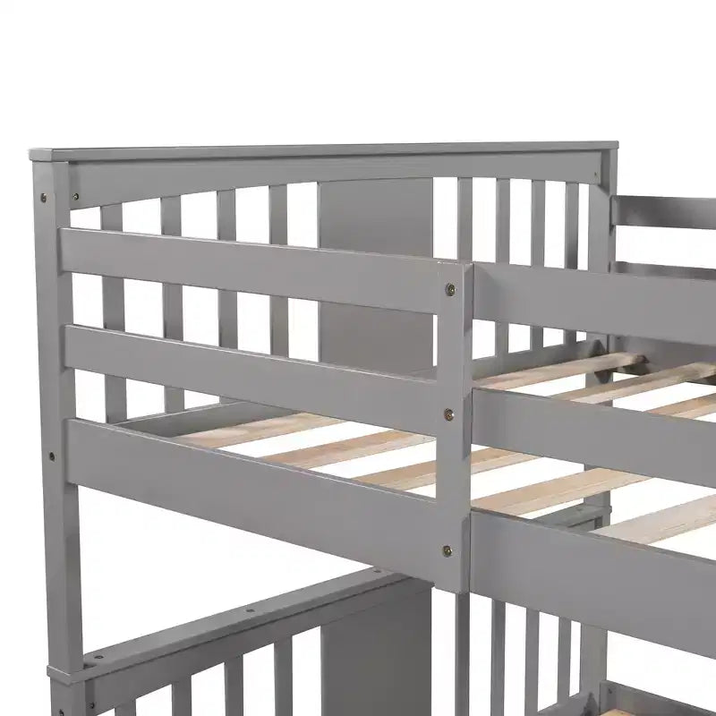 Letto a Castello in Legno Completo su Completo con 2 Cassetti Contenitori Sotto il Letto, Robusta Struttura del Letto per Camera da Letto, Grigio