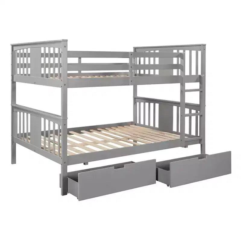 Letto a Castello in Legno Completo su Completo con 2 Cassetti Contenitori Sotto il Letto, Robusta Struttura del Letto per Camera da Letto, Grigio
