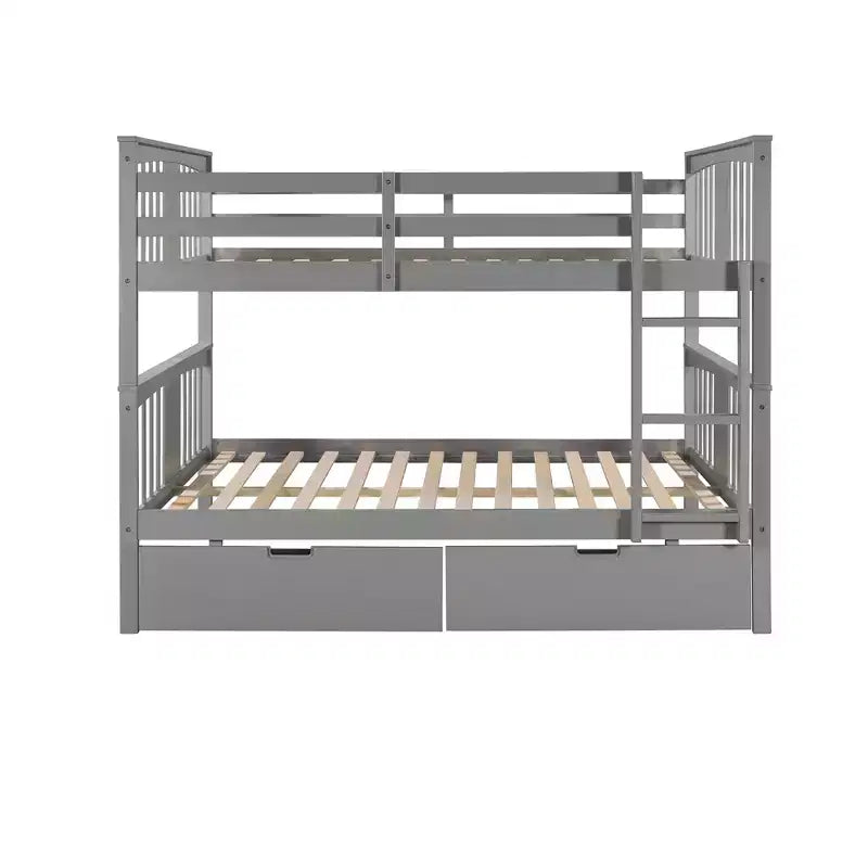 Letto a Castello in Legno Completo su Completo con 2 Cassetti Contenitori Sotto il Letto, Robusta Struttura del Letto per Camera da Letto, Grigio