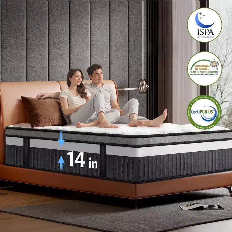 Easter Deal  14 Queen Hybrid Mattress in a Box, Gel Memory Foam, Cooling Sleep, Medium Feel, Breathable Cover, CertiPUR-US Certified