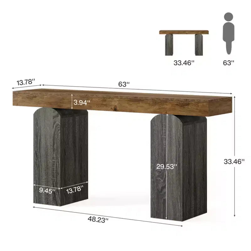 Consolle moderna da 63 pollici con gambe ad arco, tavolo da ingresso in stile rustico bicolore