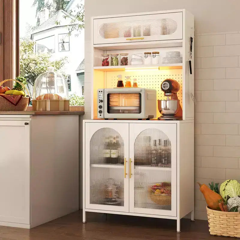 Dispensa da cucina in metallo illuminata a LED da 66 pollici, porta vivande a 5 ripiani con scaffali regolabili e mobile superiore