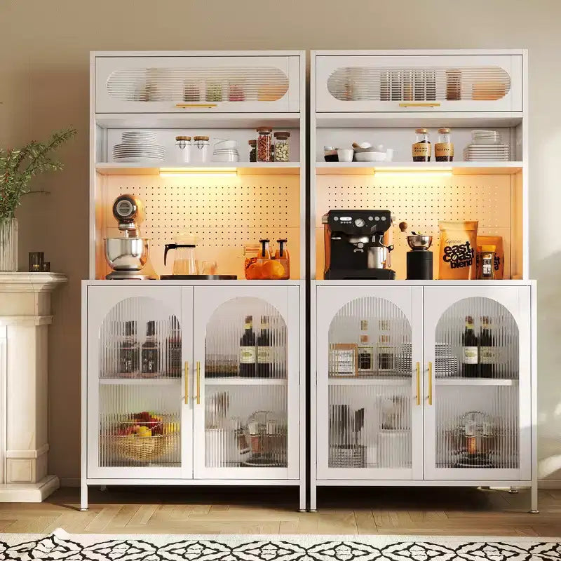 Dispensa da cucina in metallo illuminata a LED da 66 pollici, porta vivande a 5 ripiani con scaffali regolabili e mobile superiore